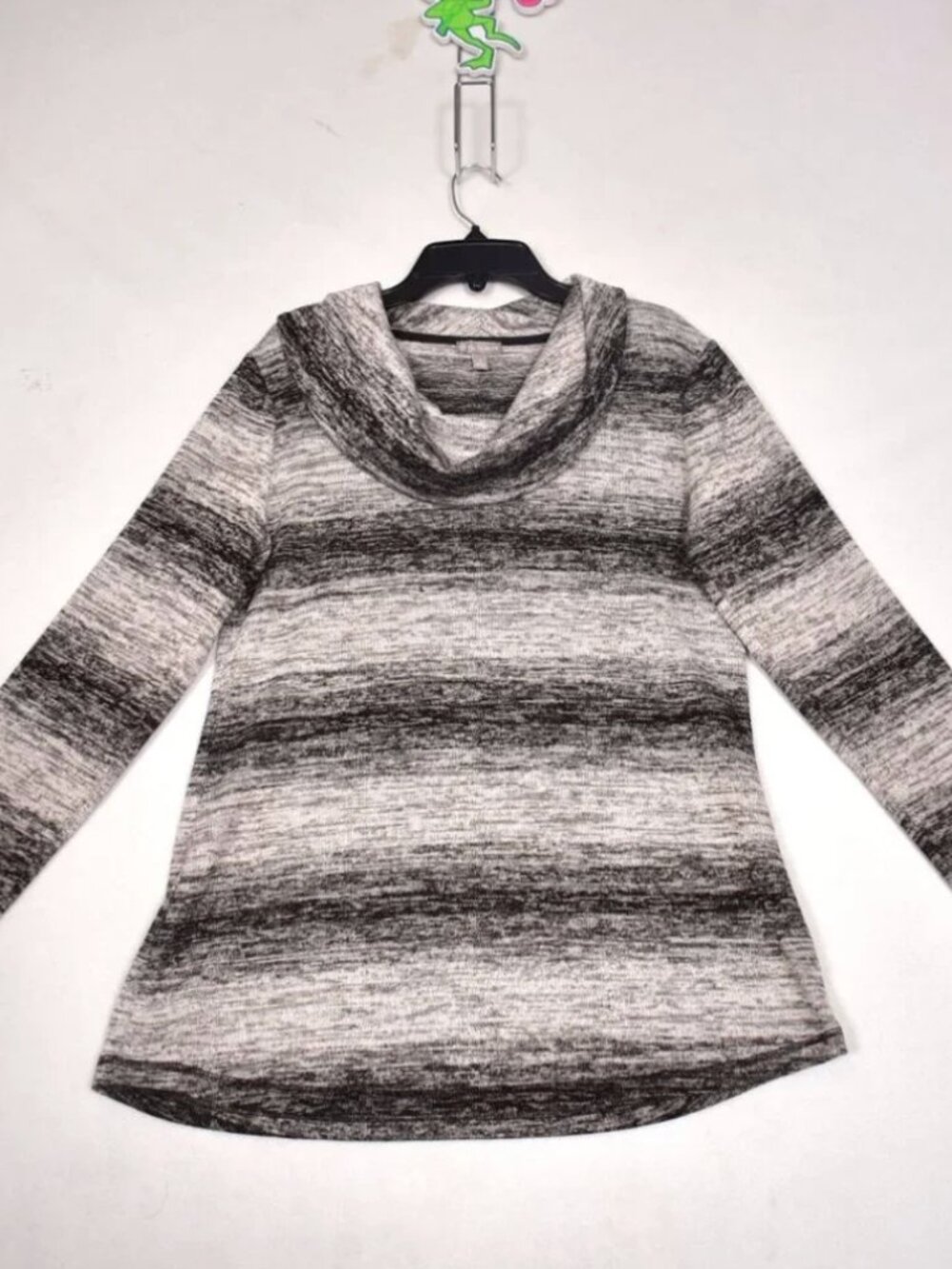 T by Talbots Black & Gray Melange Stripe Cowl Neck Pullover Sweater Size Small